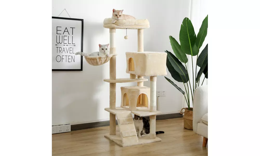 Multi-functional Cat Tree Tower with Sisal Scratching Post, 2 Cozy Condos - Second Medium