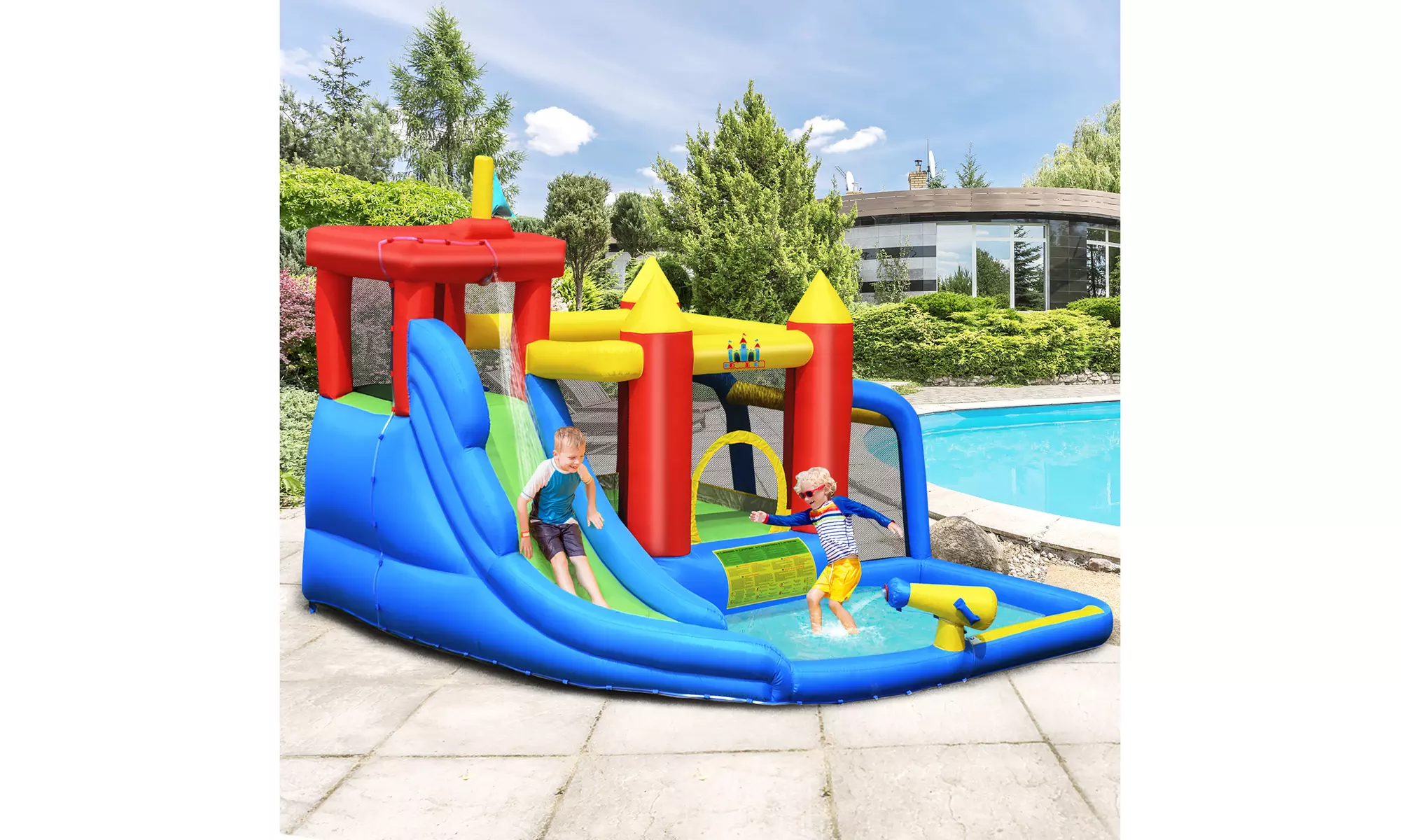 Costway Inflatable Bouncer Water Climb Slide Bounce House Splash Pool w/ Blower - Primary Image