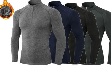 Men'sSlim Fit Thermal Long Sleeve Sweatshirts Quarter-Zip Athletic-Fit Top M Dark Grey