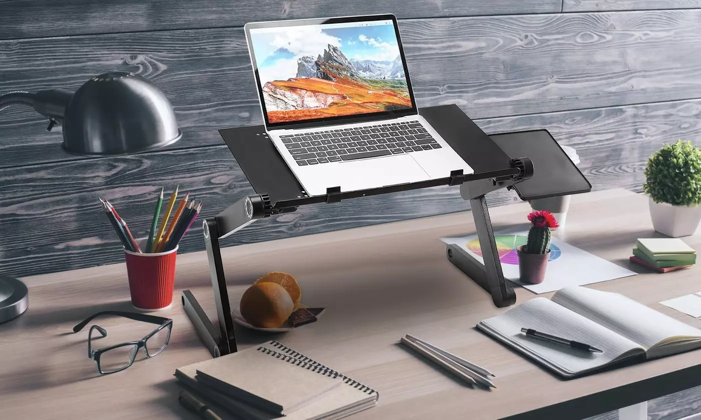 iMounTEK Adjustable Foldable Laptop Table Stand with Detachable Mouse Pad Board