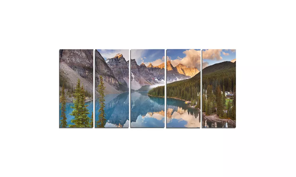 Moraine Lake in Banff Park Canada - Multipanel Landscape 5 Panel Metal Wall Art - Second Medium