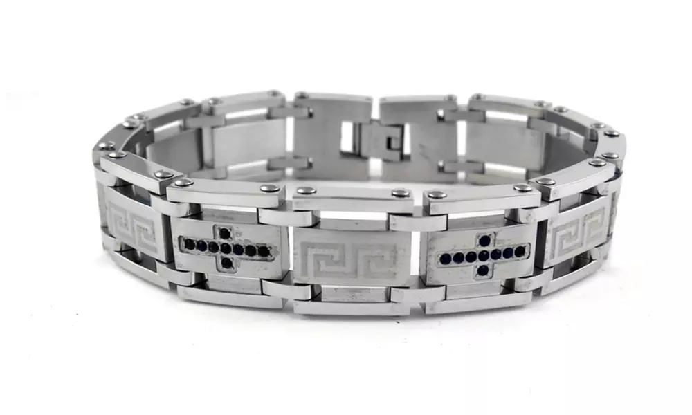 Mens Stainless Steel Cross Link Cubic Zirconia Bracelet - Second Medium