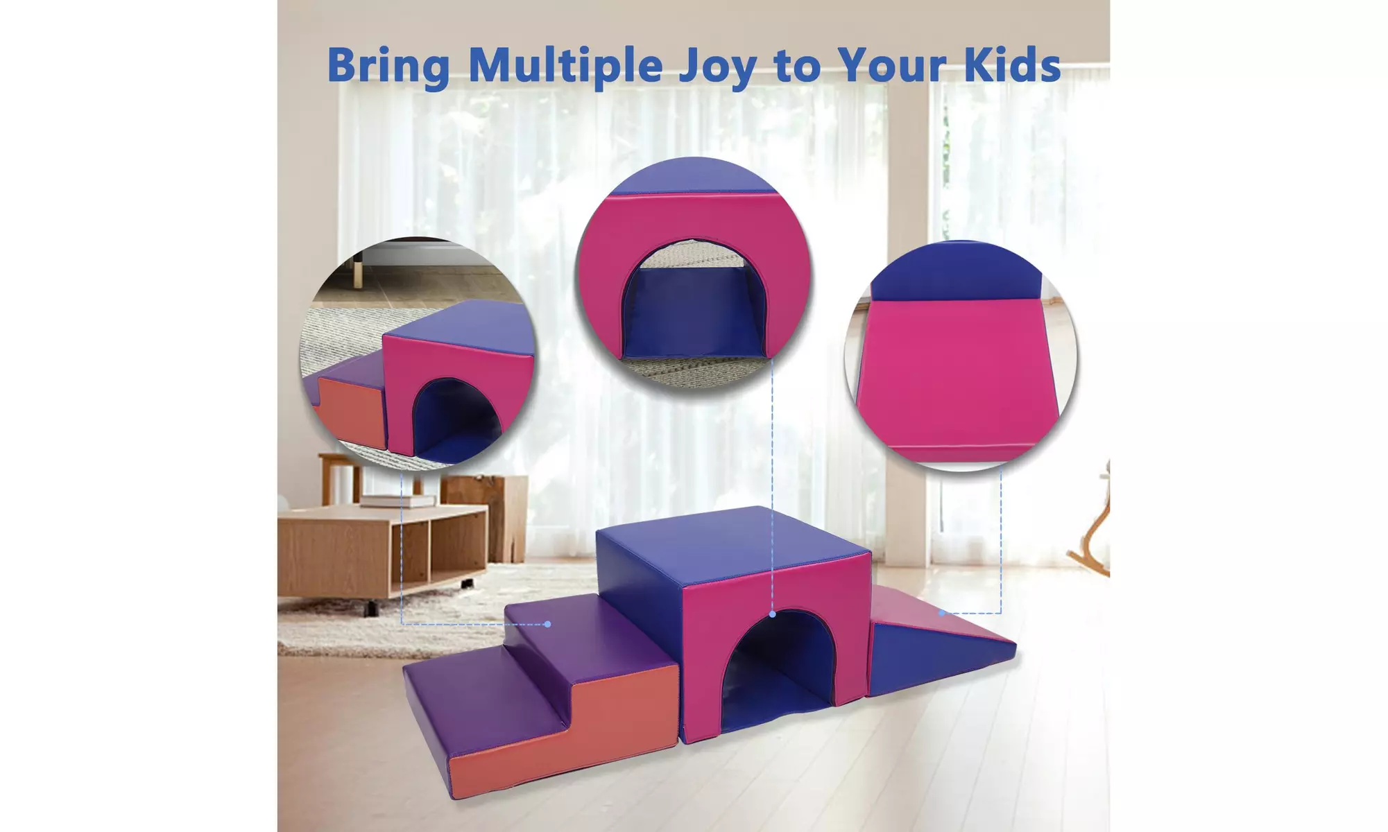 3 Pcs Kids Foam Climber Crawl Tunnel Play Set w/ Slide Stair - Second Medium