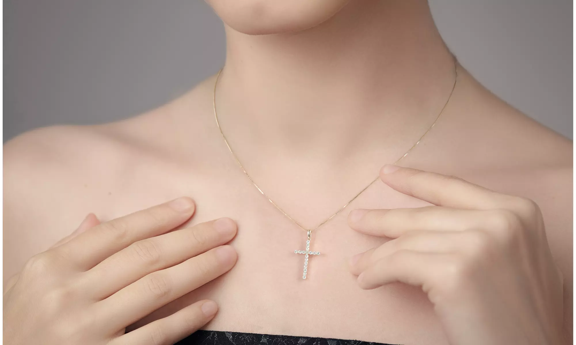 1/4ct TDW Lab-Grown Diamond Cross Pendant Necklace in Plated 14k Gold - Primary Image