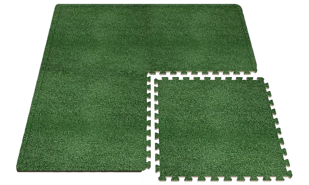 Sorbus Grass Mat Interlocking Tiles - Soft Artificial Deck Carpet Turf Flooring - Second Medium