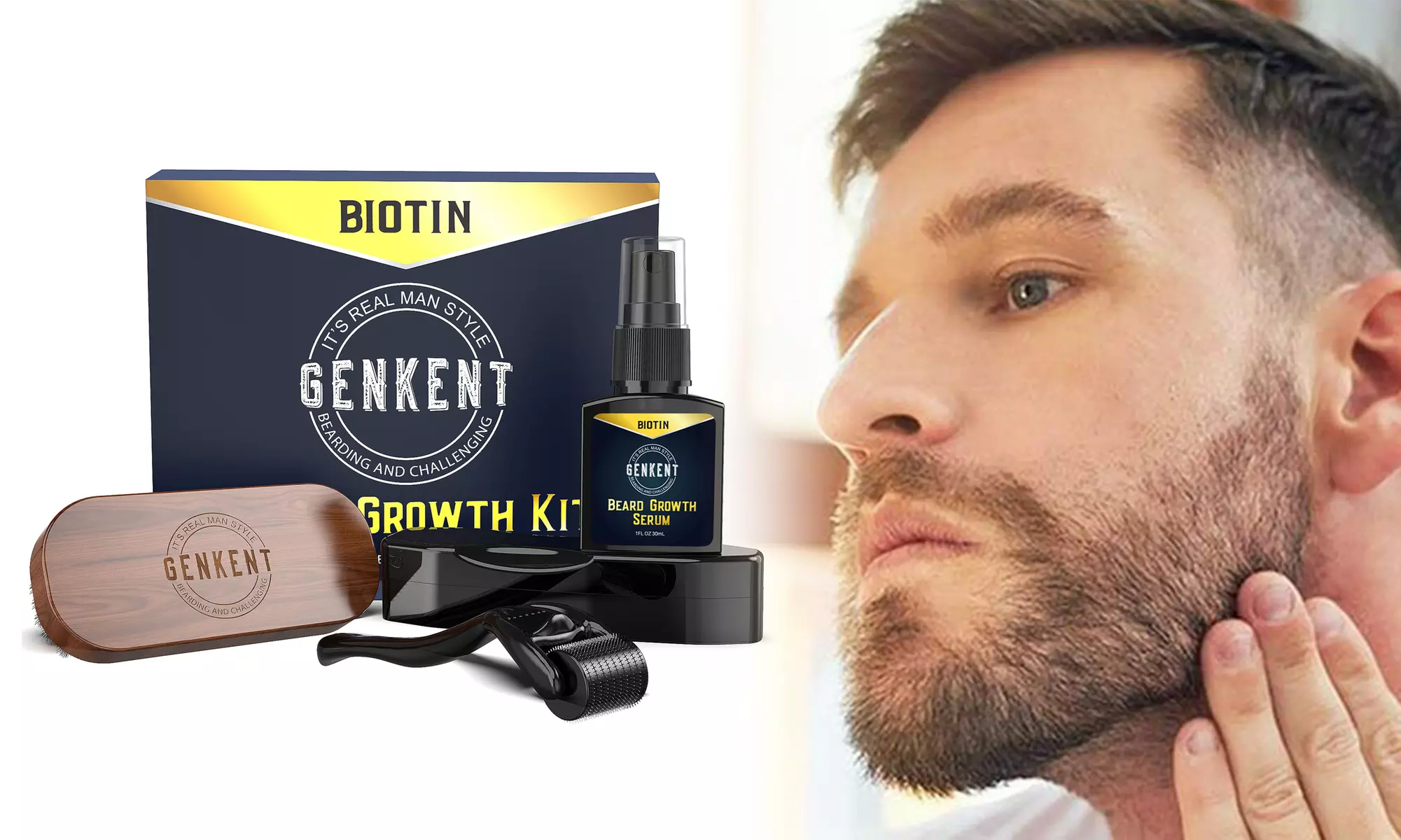 Botion Hair Regrowth Growth Serum & Brush & Derma Roller Set for Men Gifts - Primary Image