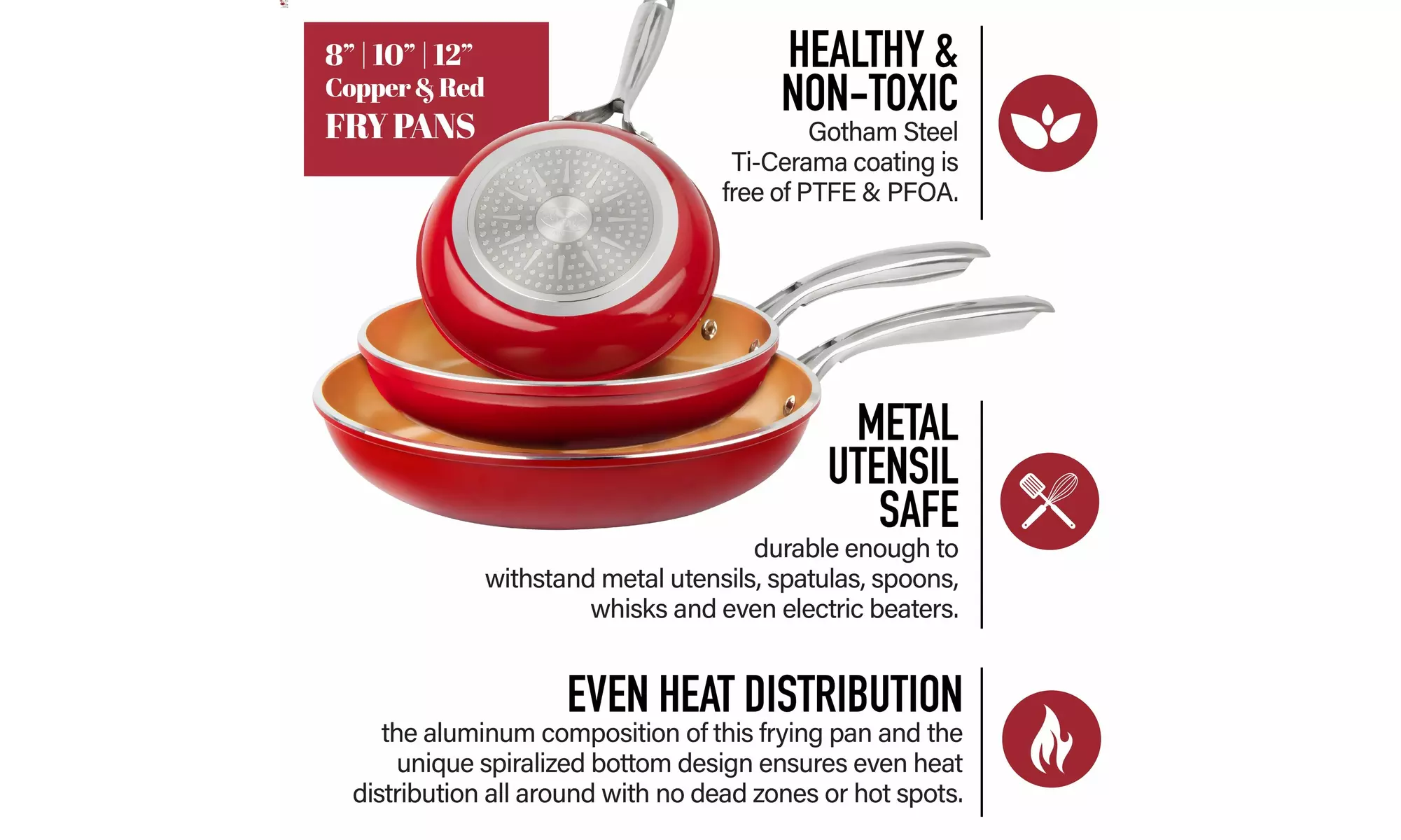 Granitestone 3-Piece Nonstick Frying Pans Set (8, 10, 12 inch)