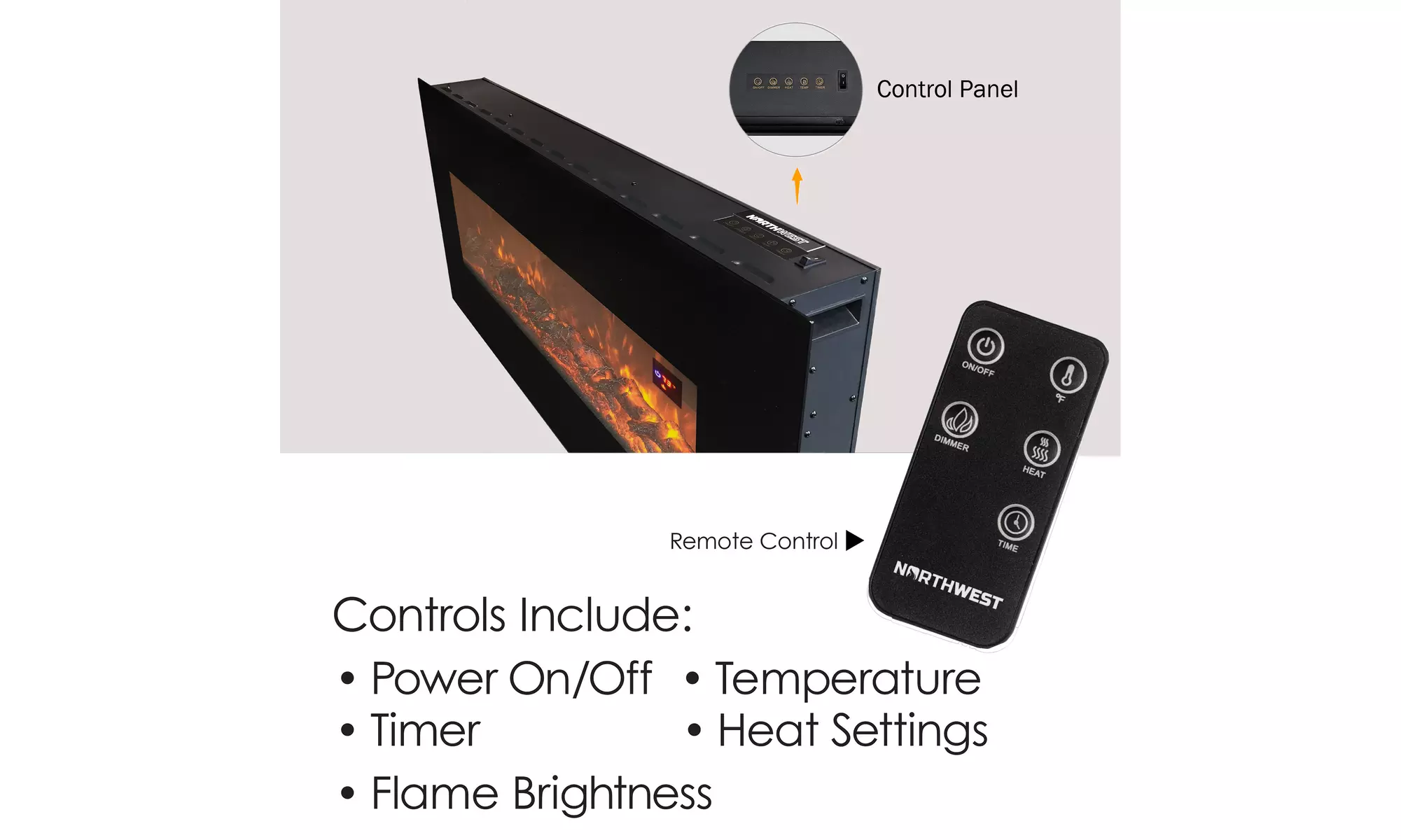 Northwest 50 Inch Electric Fireplace Wall Mount Bottom Vent Remote and Timer - Second Medium