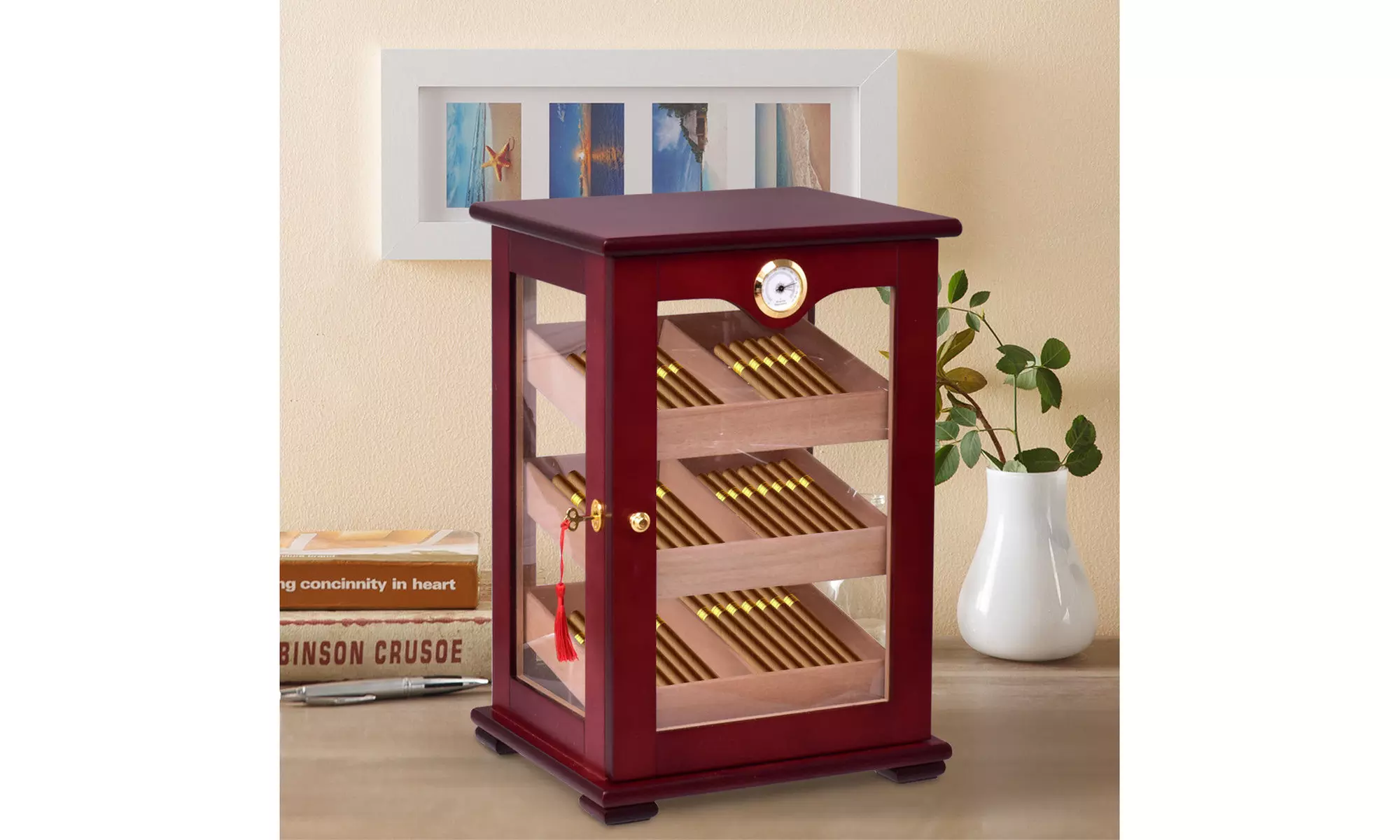 Countertop Display Humidor 150 Cigars Storage Cabinet Humidifier Hygrometer - Primary Image