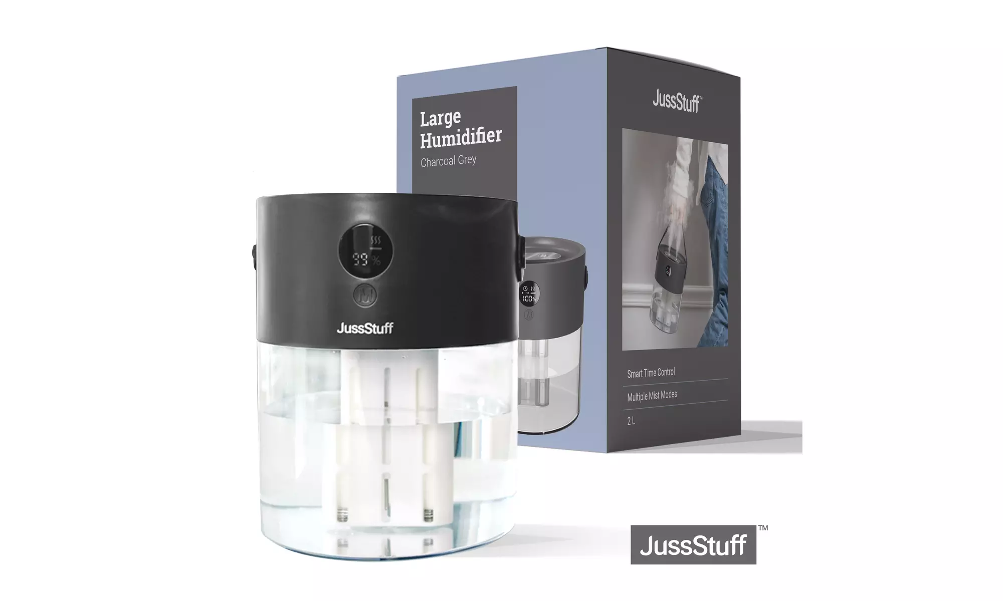 JussStuff Cool Mist Humidifier 2L Tank Portable Time Control - Charcoal Grey - Primary Image