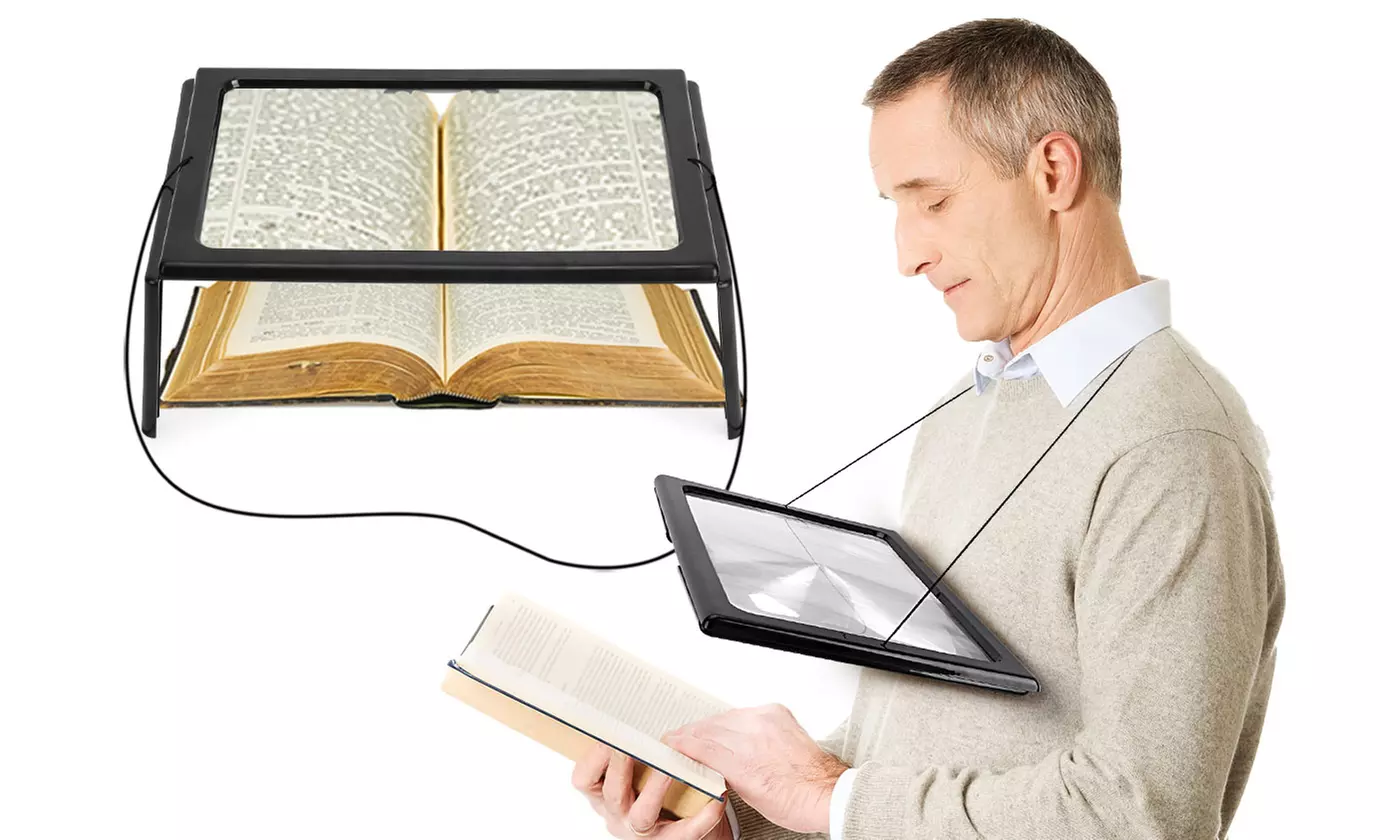 3X Large LED Page Magnifier Foldable Flip-Out Legs for Hands Free Reading - Primary Image