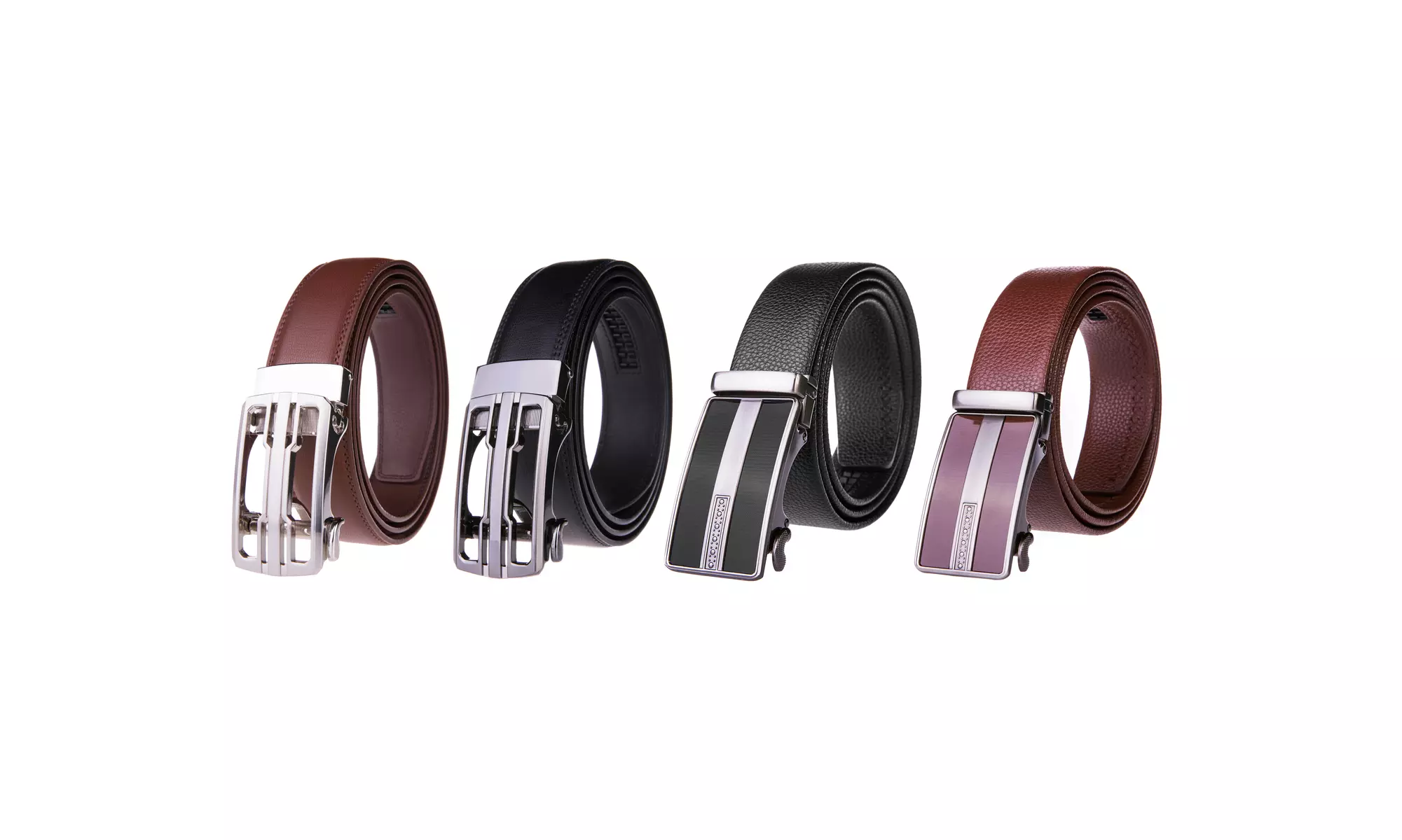 Men's Slide Rachet Auto Lock Buckle Leather Belt in Black or Brown - Primary Image