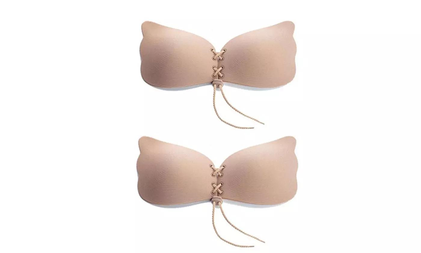 2-Pairs Women Sticky Invisible Bras Self Adhesive Strapless Drawstring
