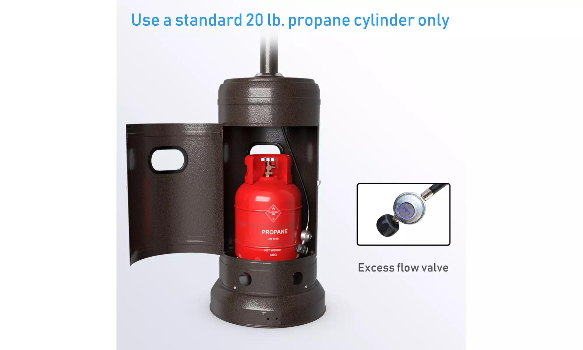 Outdoor Patio Heater Propane Standing LP Gas Steel W/Table & Wheels Silver