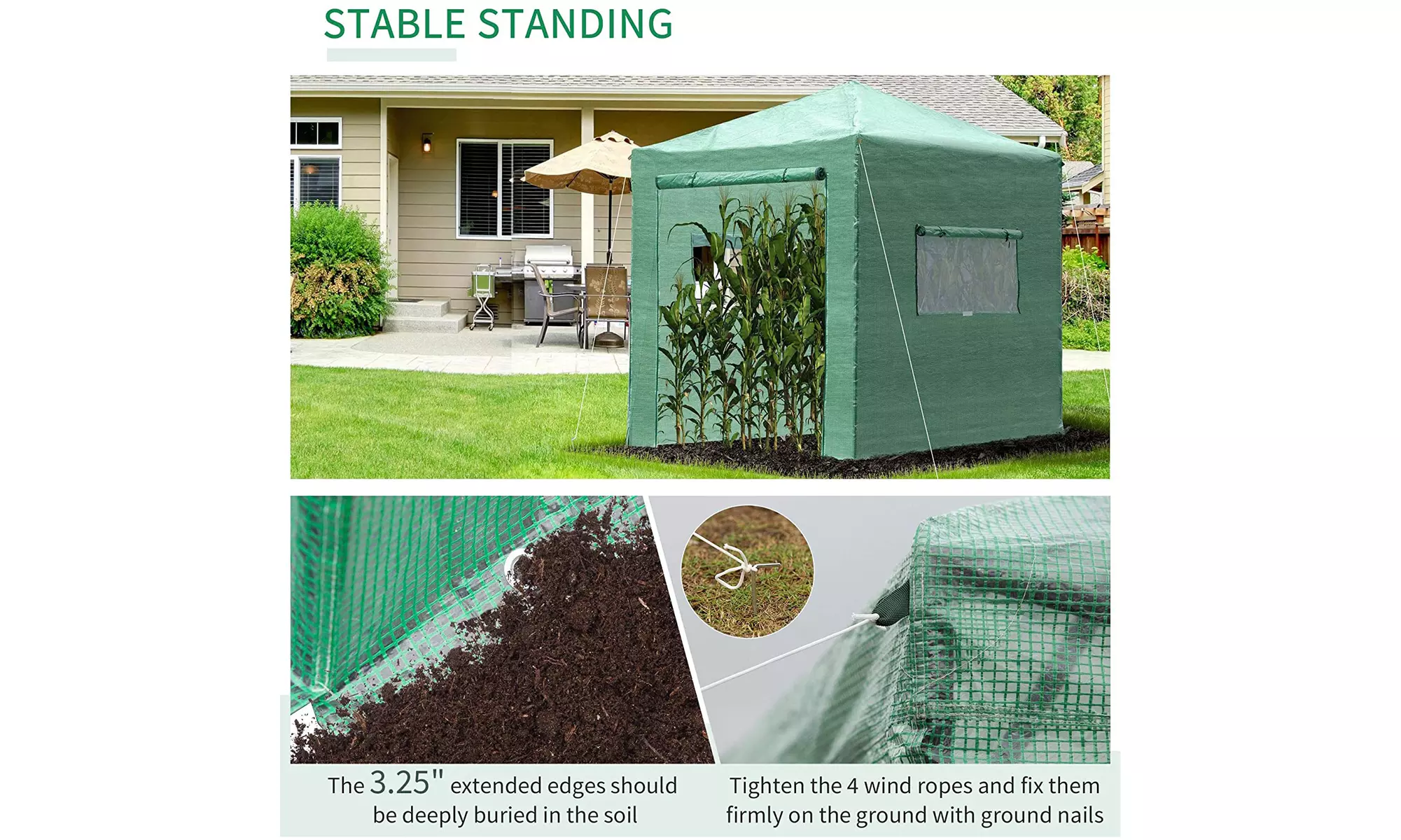 Foldable Greenhouse Shed with Plastic-Sprayed Iron Frame and PE Mesh Cover Green