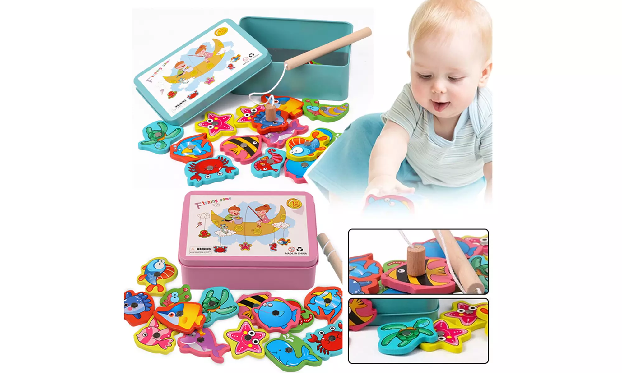 Zummy Wooden Magnetic Fishing Toys Game Set  for Small Kids Educational 15pcs