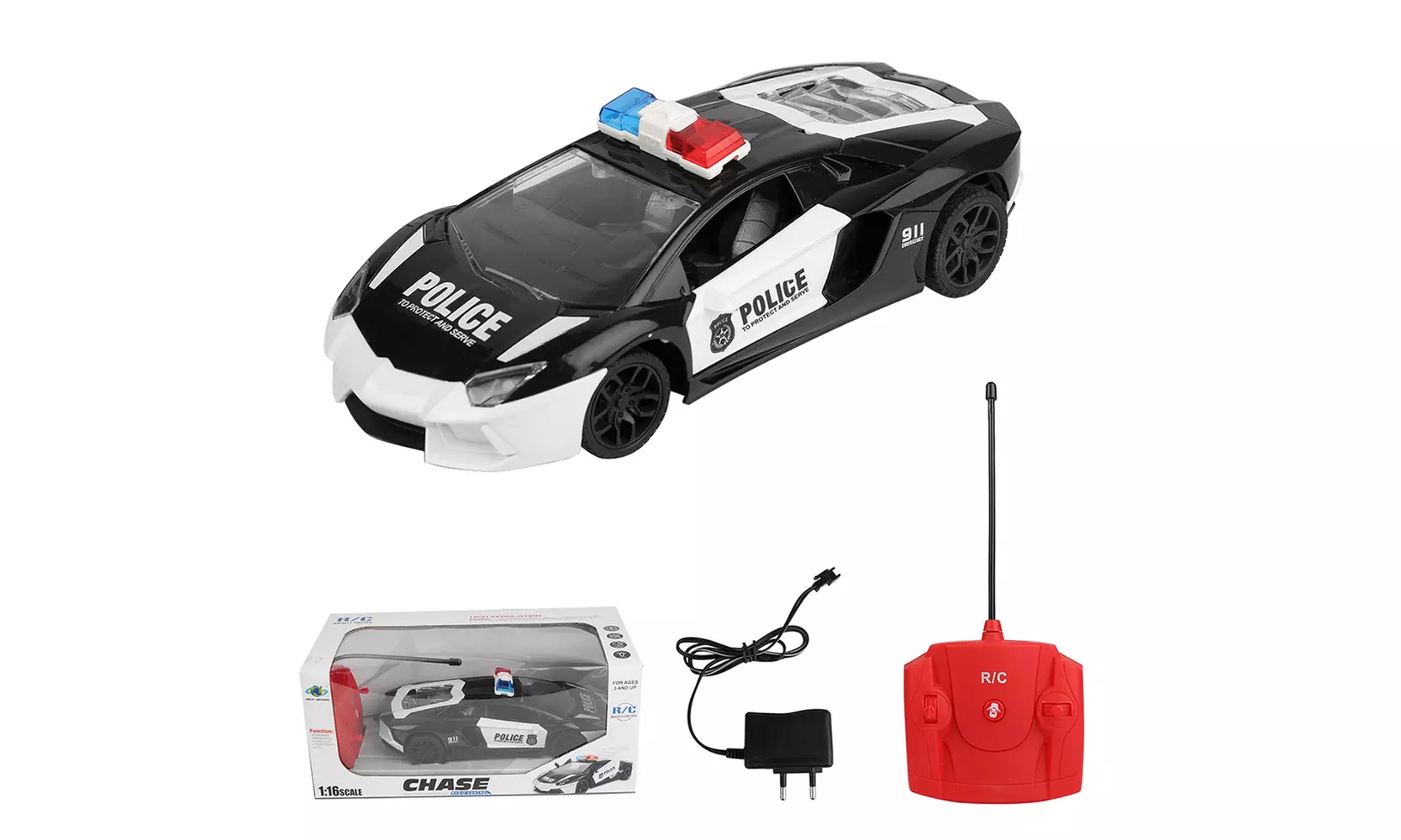 Remote Control Police Car High Speed Racing Car with Flashing Lights Siren Sound - Primary Image