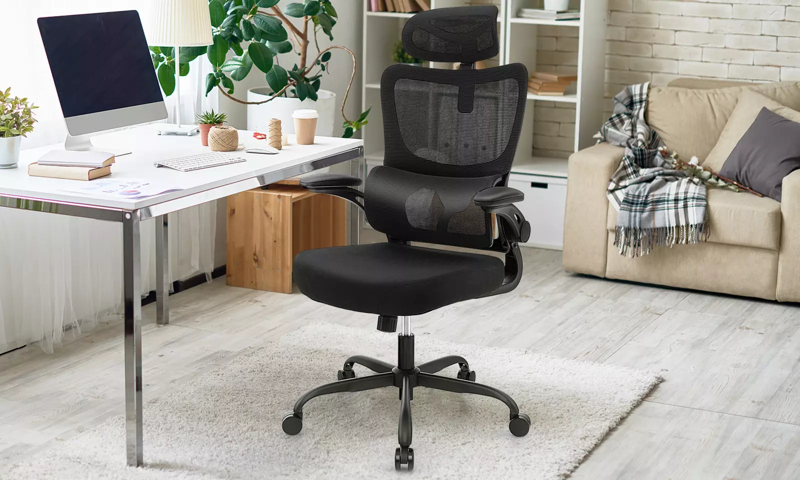 Costway Mesh Office Chair with Adaptive Lumbar Support Flip-up Padded Armrests - Primary Image