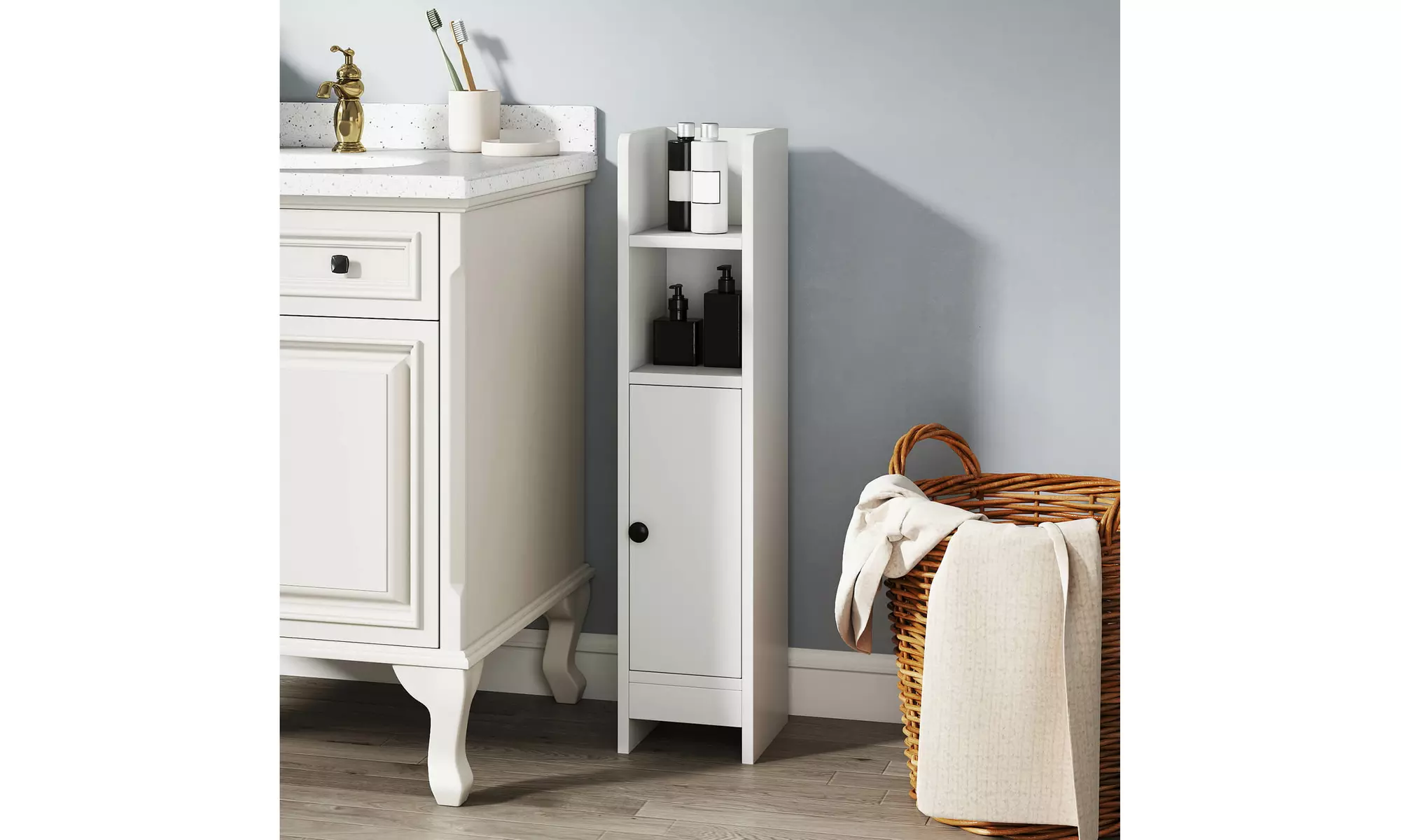 Costway Bathroom Storage Cabinet with Adjustable Shelf 1 Door & 2 Open Shelves