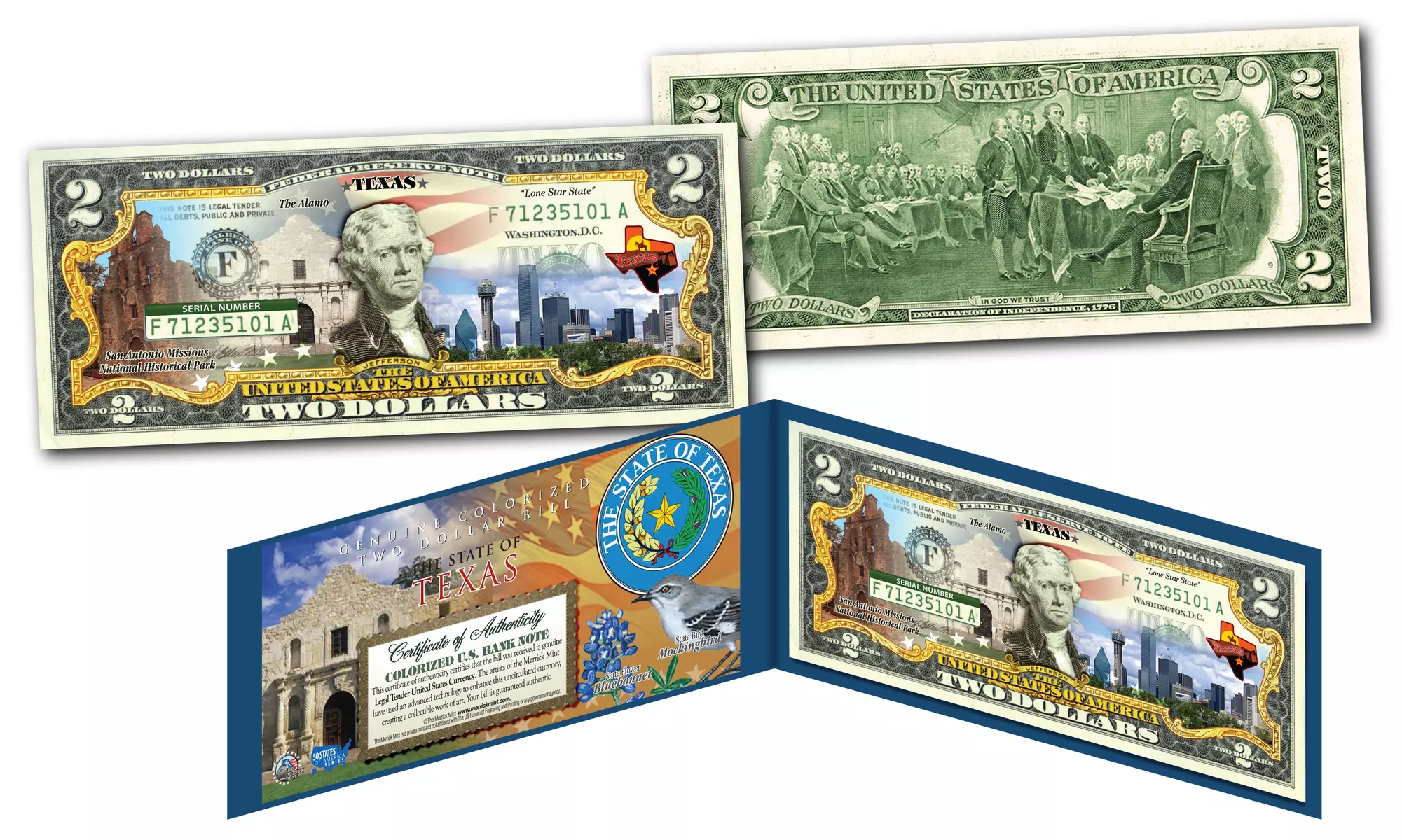 Official Genuine Legal Tender U.S. 2 Dollar Bills Honoring America's 50 States 