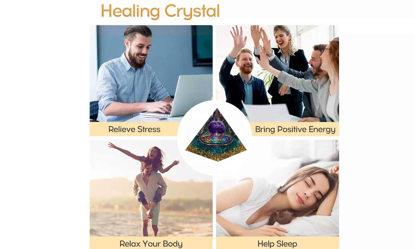 Orgone Pyramid Taichi Amethyst&Obsidian Healing Crystal Pyramid Energy Generator