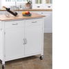 Image 5: Rolling Kitchen Cart Island Wood Top Storage Trolley Cabinet Utility Modern