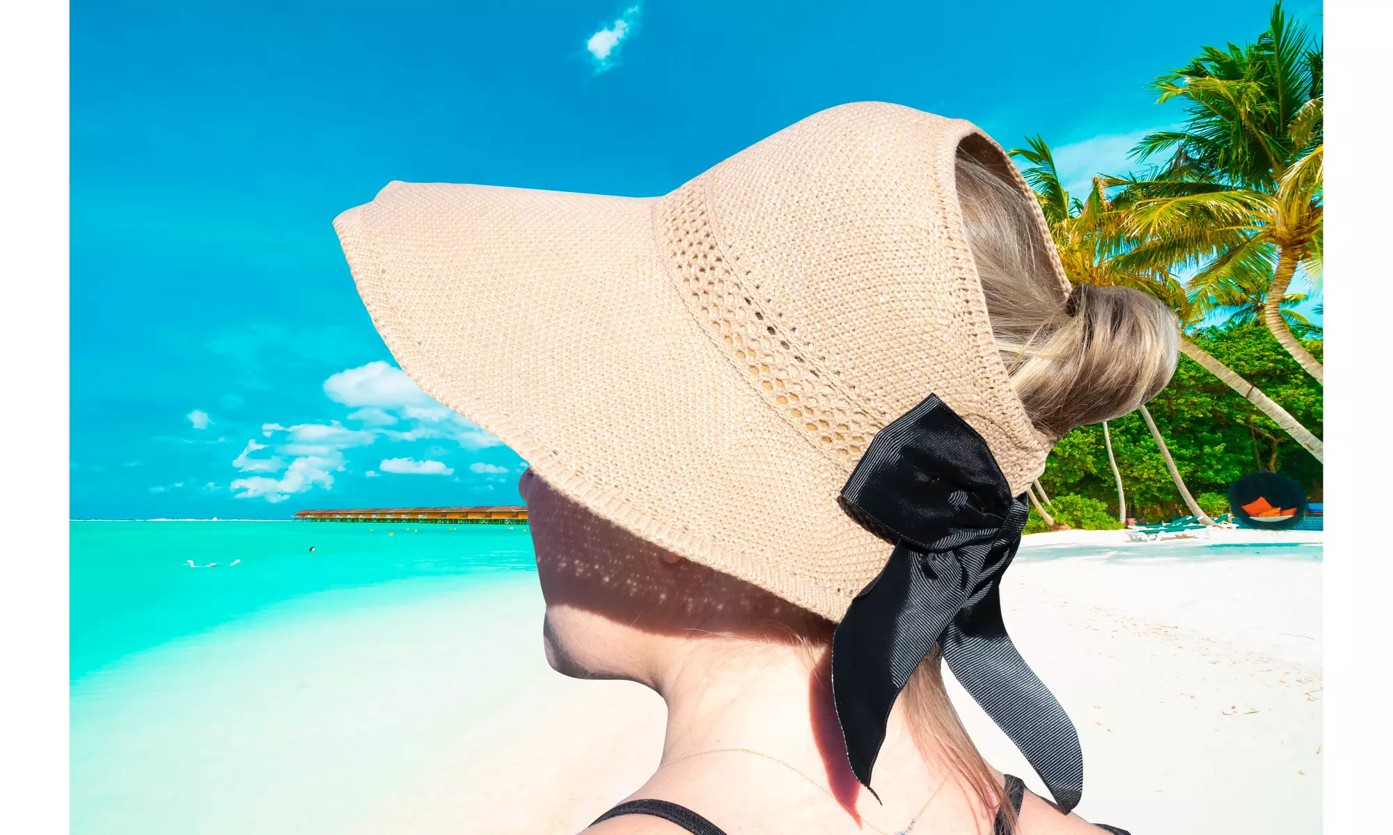 Foldable Summer Satin Bow Sun Visor Hat- 6 Colors  - Primary Image