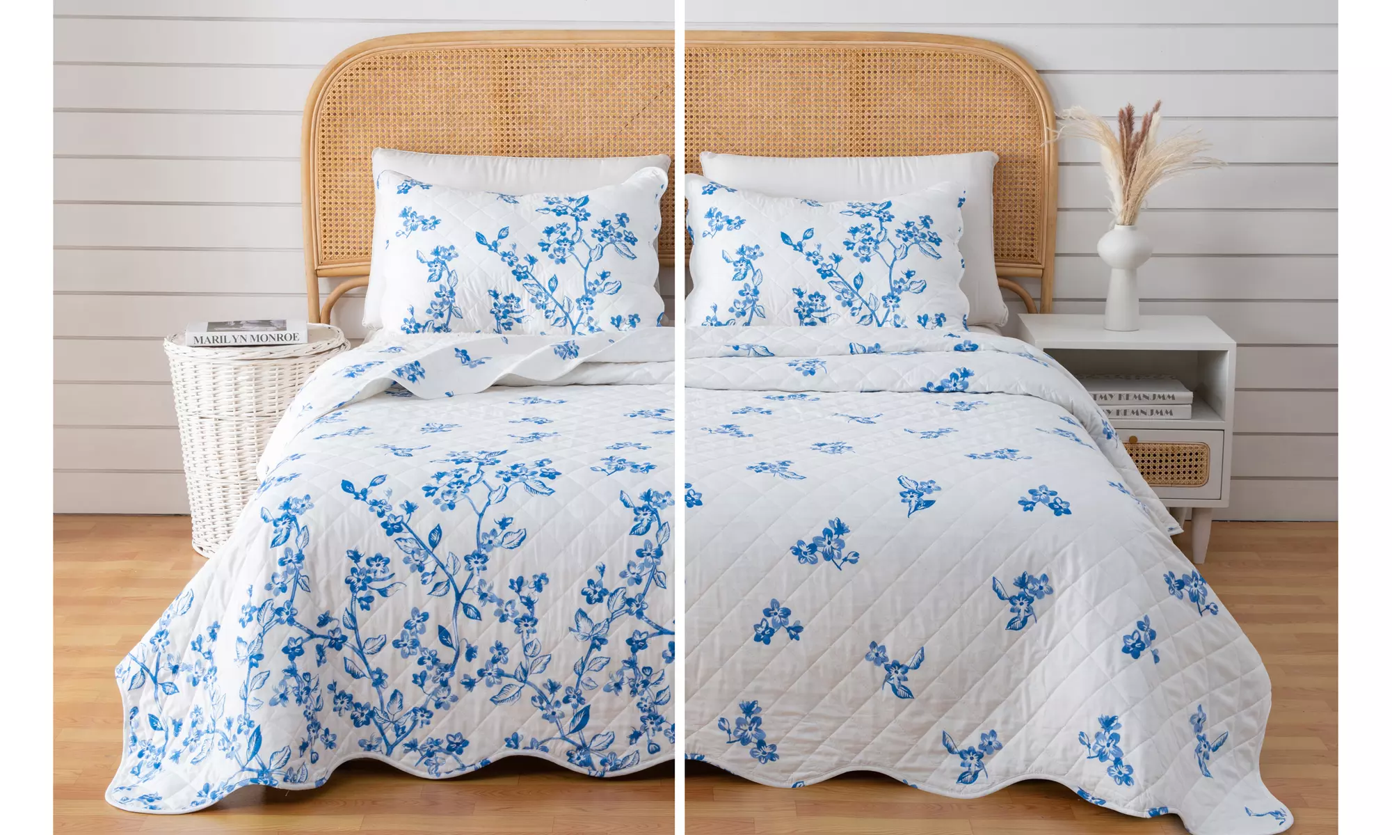 Intricate French Floral Design Microfiber Reversible Quilt Set With Shams