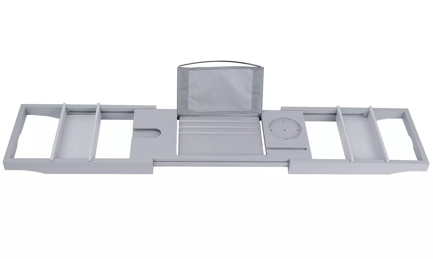NewHome Bamboo Extendable Bathtub Caddy Tray Spa-Style Bath Shelf Table