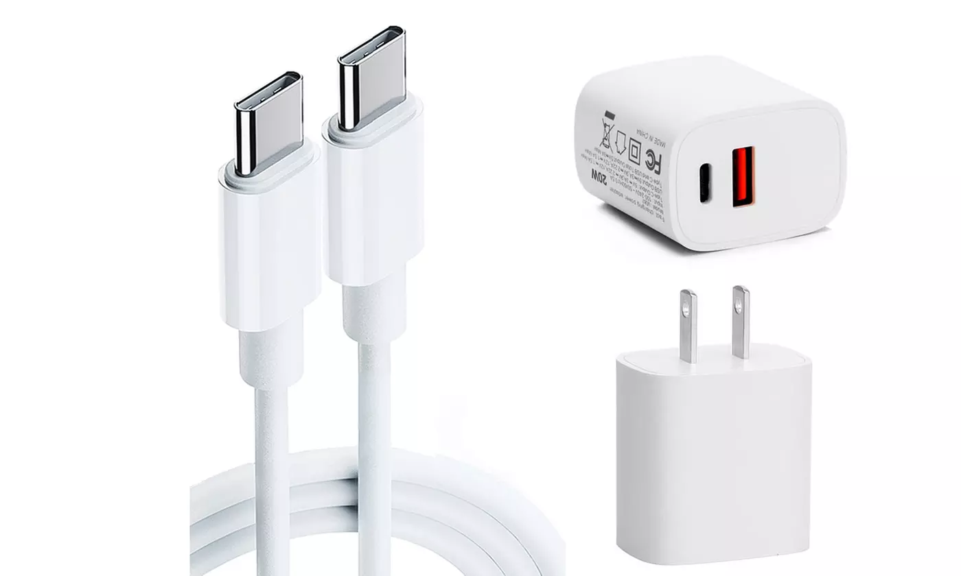 20W Fast Charger USB-C Power Adapter Cable for iPhone 12 Pro Max Samsung Galaxy - Primary Image