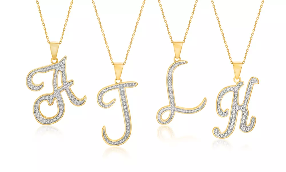 Diamond Accent Script Initial Pendant Necklace in Gold Plated Brass by Diamante - Primary Image