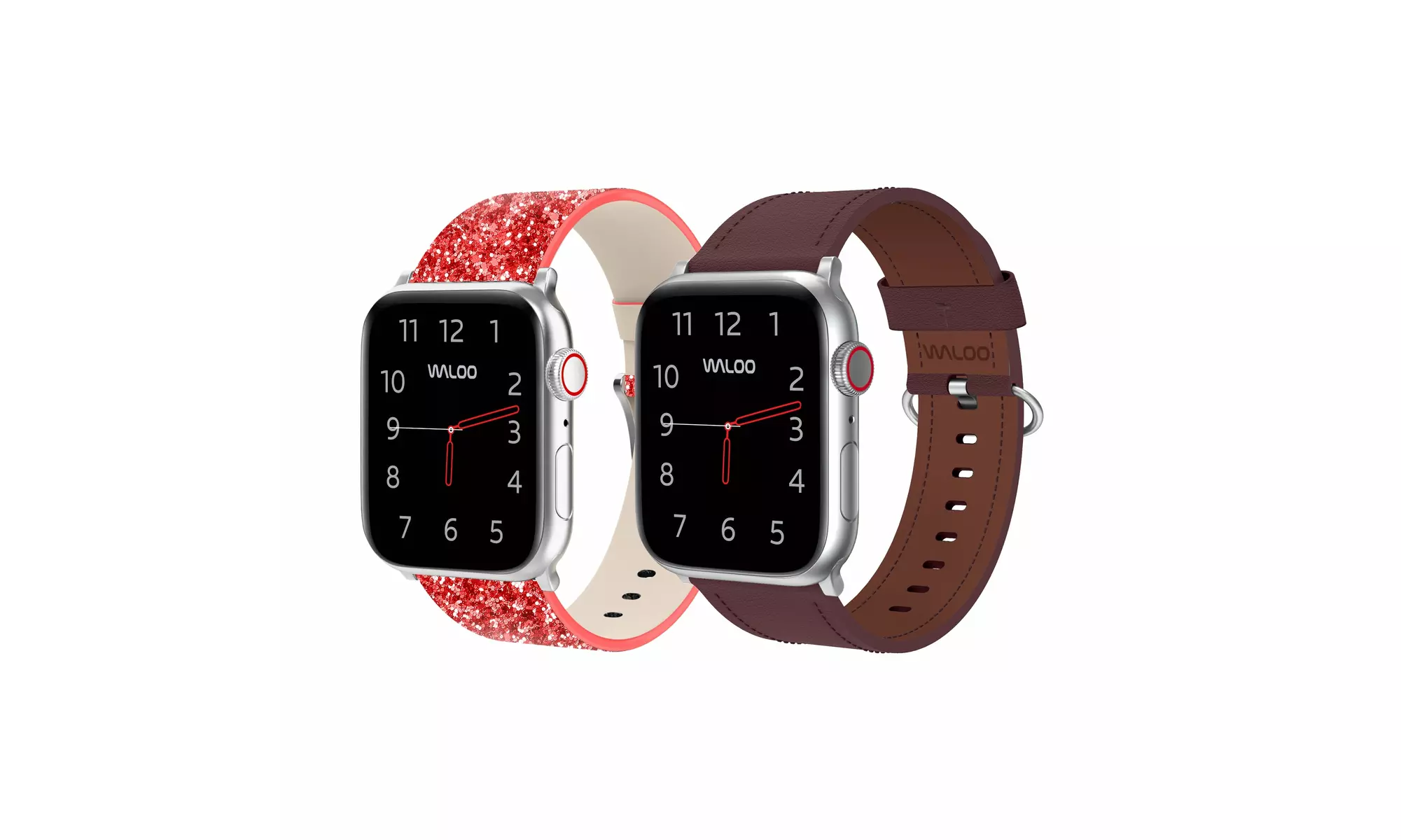 Waloo 2-Pack Leather Bling and Classic Leather Apple Watch Bands