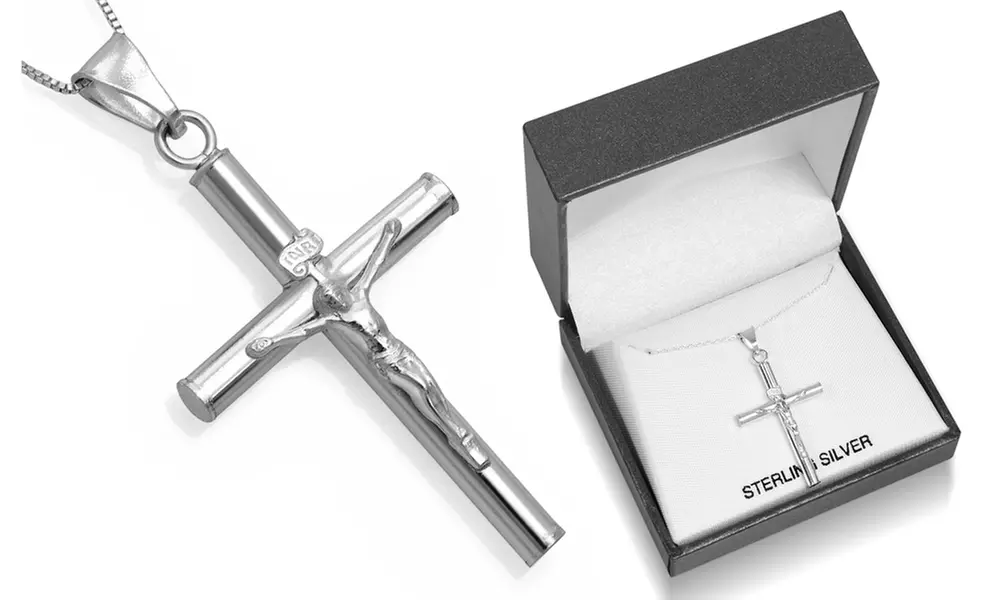 Sterling Silver Cross With Italian-Made Box Chain In Gift Box By Paolo Fortelini