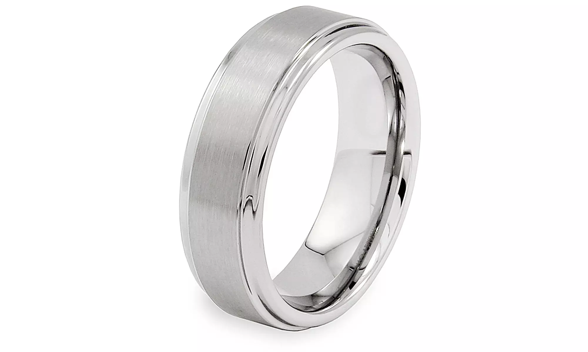 Brushed and Polished Ridged Edge Tungsten Carbide Ring (7mm) - Second Medium