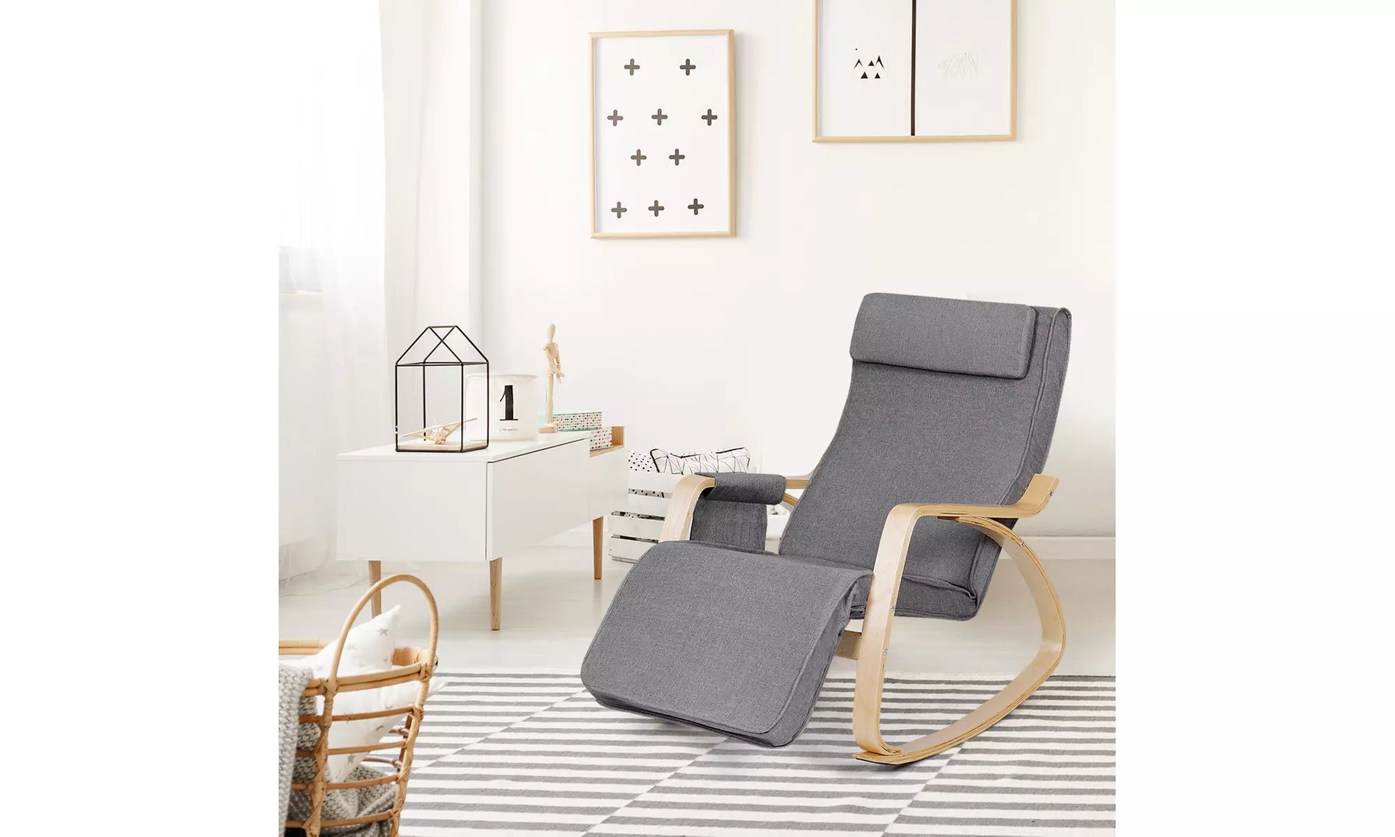 Rocking Chair Realx Lounge Chair Rocker Adjustable Footrest w/ Pillow & Pocket - Primary Image