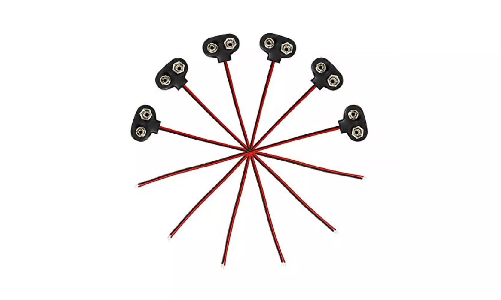 10 Pcs Snap  9 Volt Battery Clip Connector T Type Black w Cable LW - Primary Image
