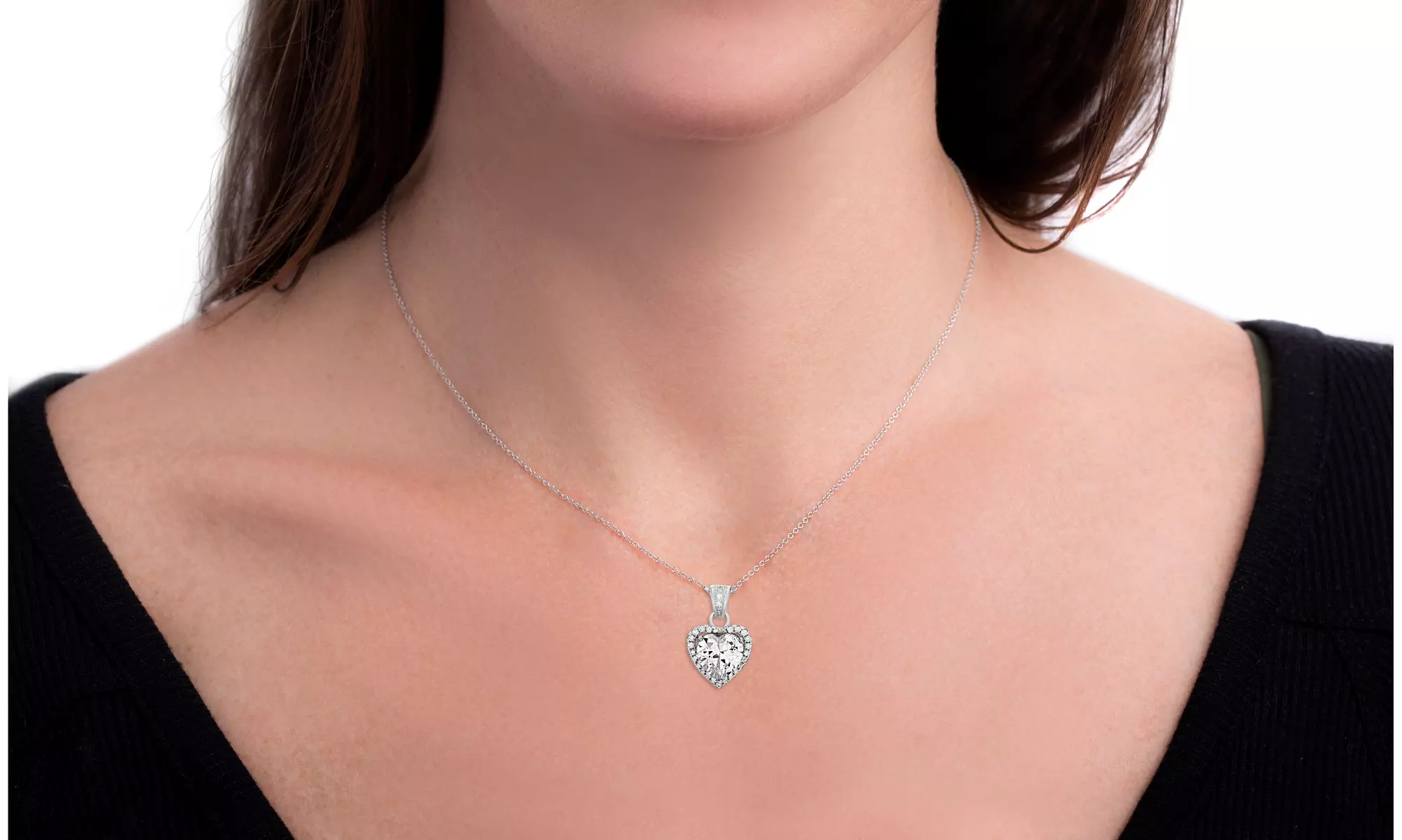 Lesa Michele Clear CZ Stud and Heart Halo Earring with Heart Pendant Necklace - Primary Image