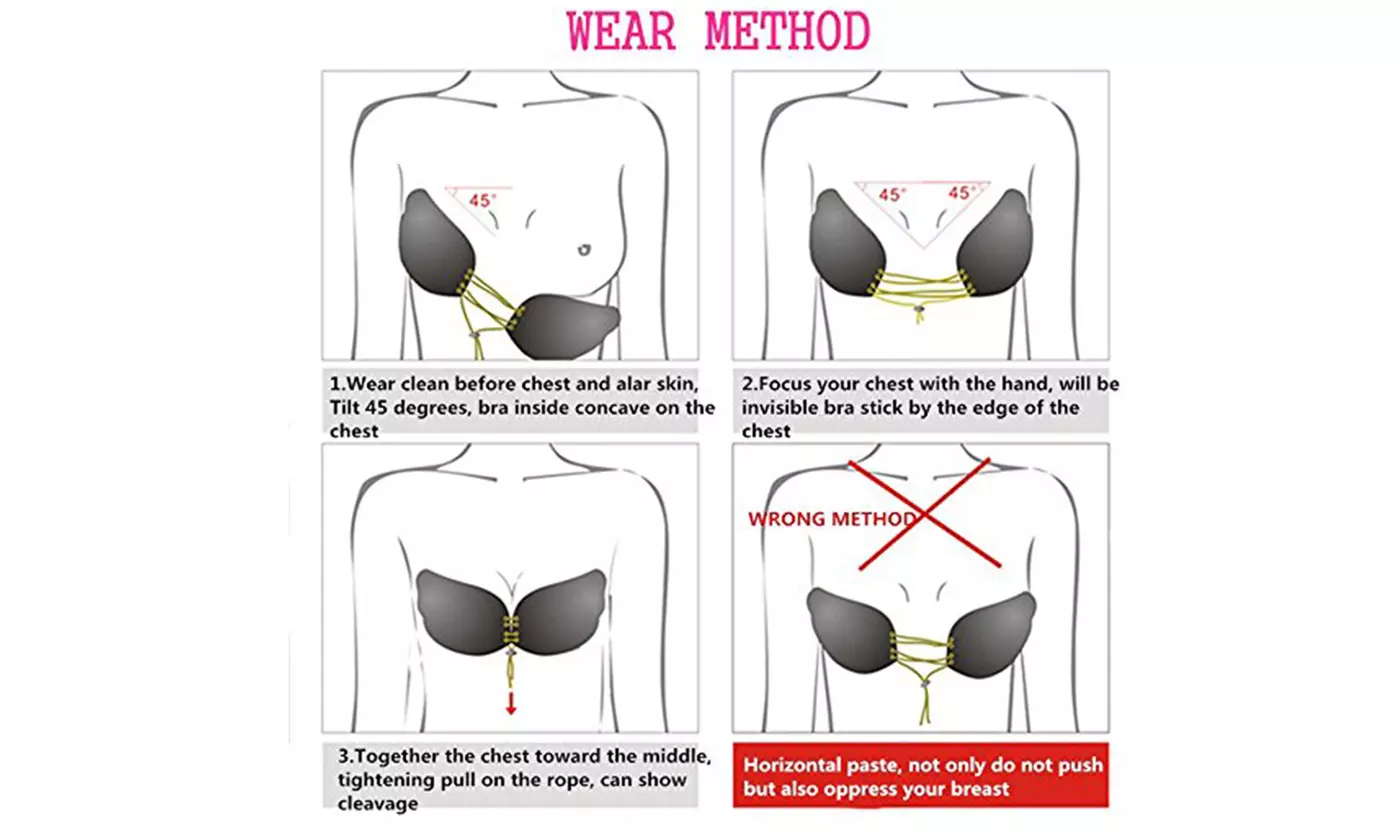 2-Pairs Women Sticky Invisible Bras Self Adhesive Strapless Drawstring