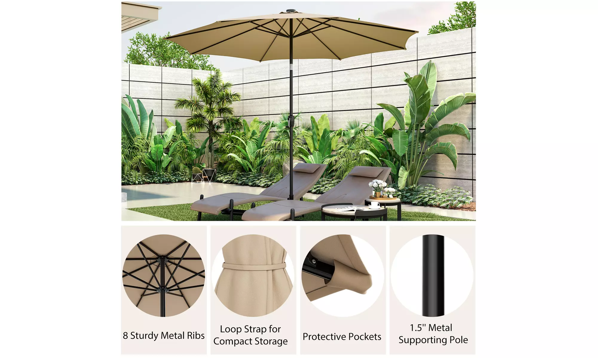 Costway 10 FT LED Solar Lighted Patio Umbrella With Crank Tilt