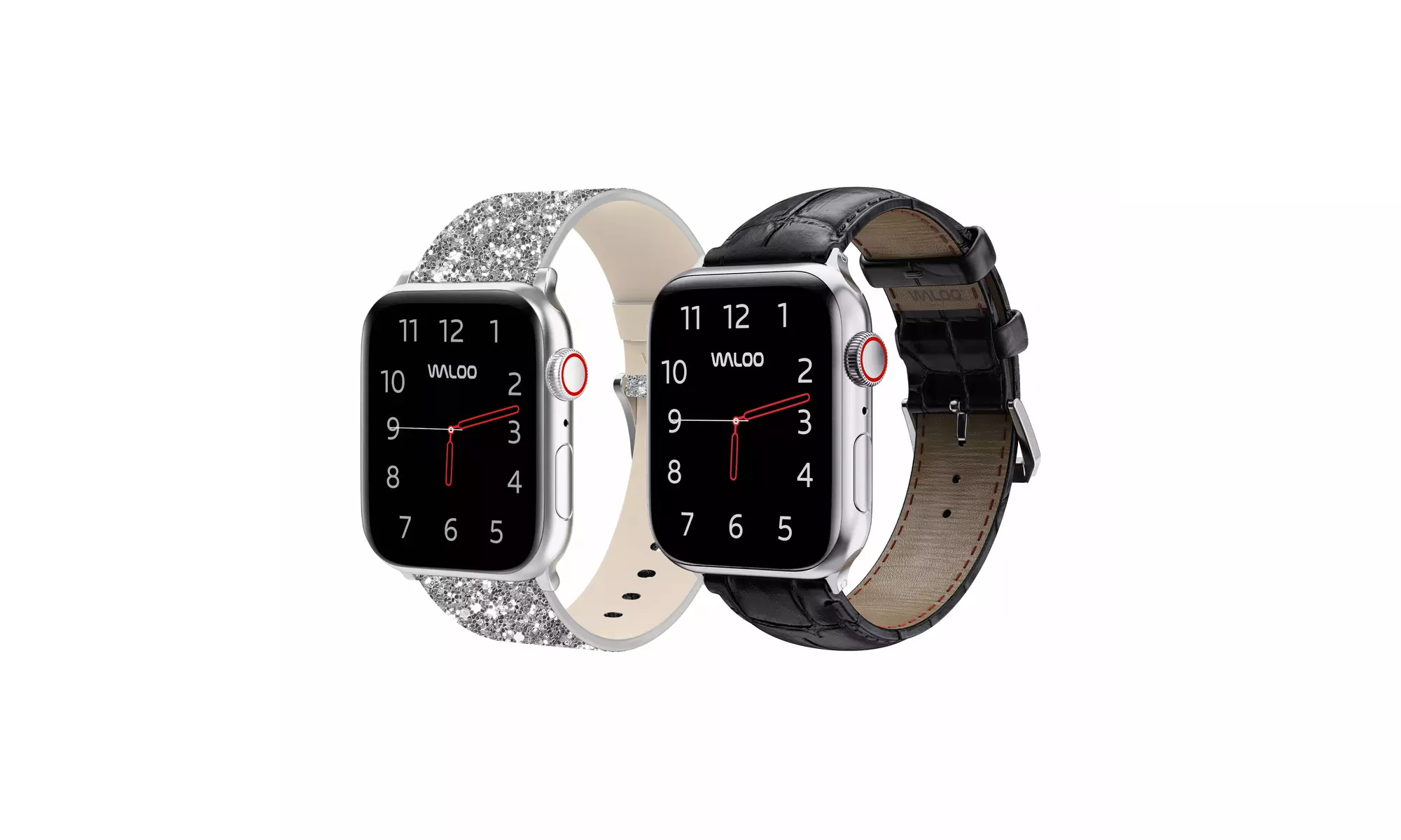Waloo 2-Pack Leather Bling and Crocodile Embossed Apple Watch Bands