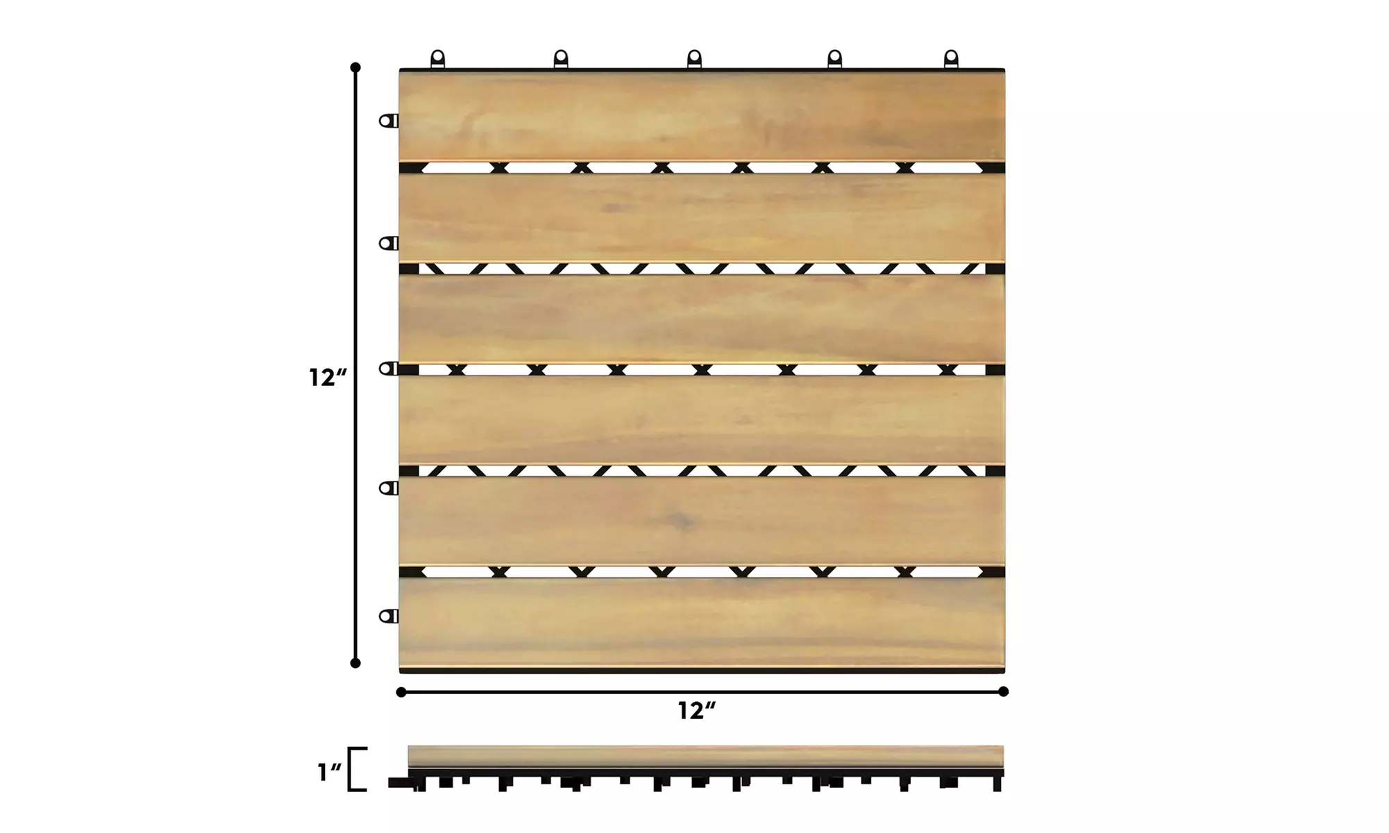 12'' x 12'' Acacia Wood Deck Patio Pavers Stripe Pattern