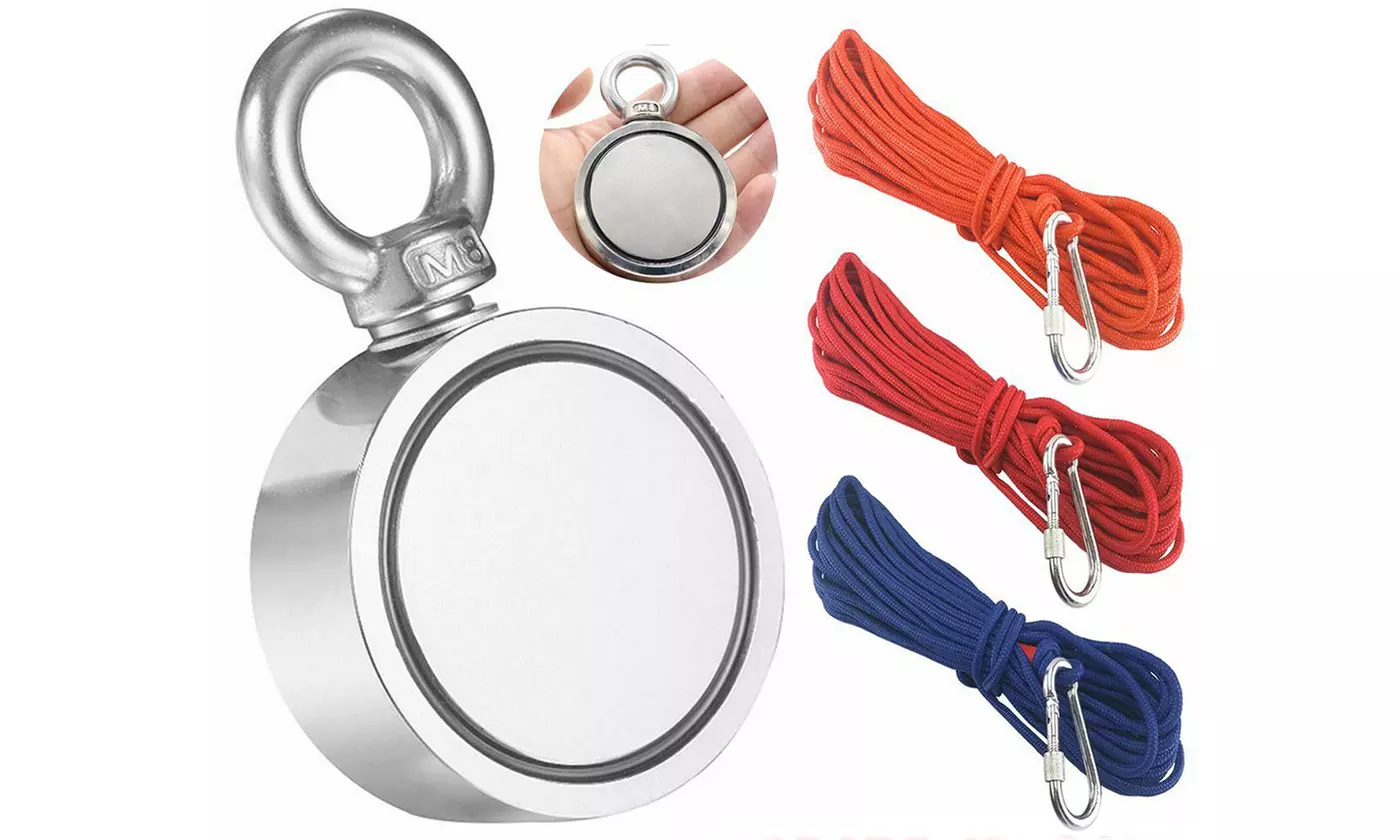 400-1300 LBS Fishing Magnet Double Hole Kit Neodymium Pull Force Hunt 10M Rope - Primary Image