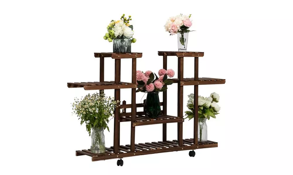 Artisasset 4-Layer 12-Seater Multifunctional Wheel Wooden Plant Stand