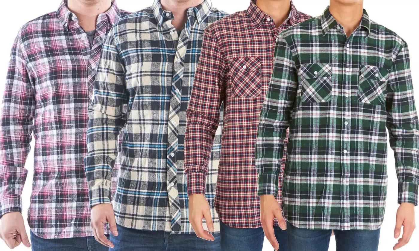 (2-Pack) Men's Flannel 2-Pocket Button Down Shirts - Primary Image
