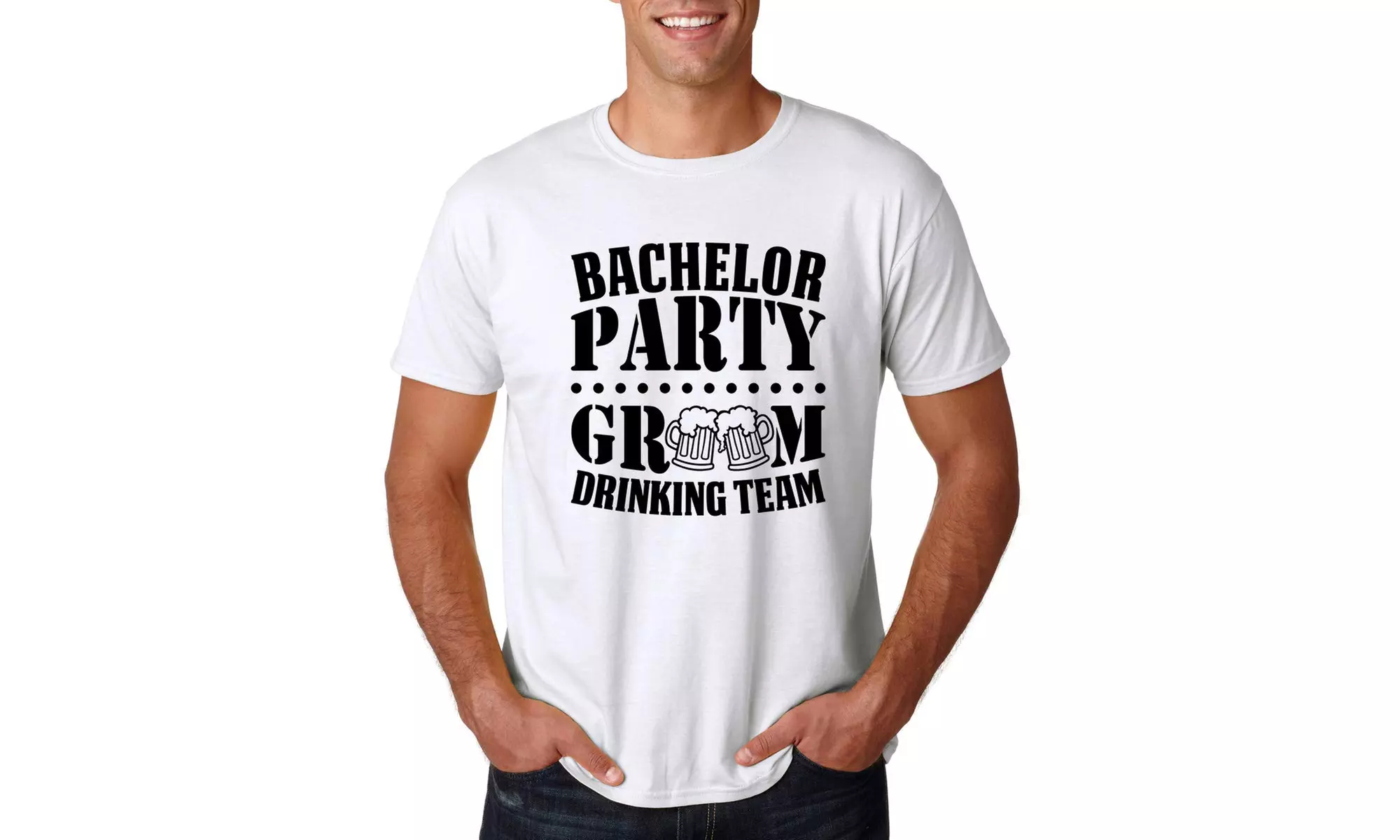 Bachelor Party Groom Drinking Team - Funny Grooms Wedding Eve Groomsman Novelty - Primary Image