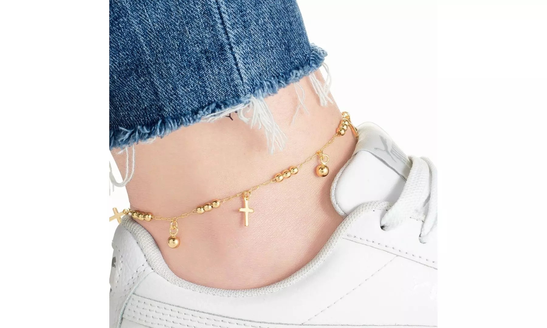 18K Gold Plated Cross Charm Anklet - Primary Image