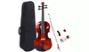 Size 1/4 Natural Acoustic Violin with Case Bow Rosin Strings Tuner Shoulder Rest