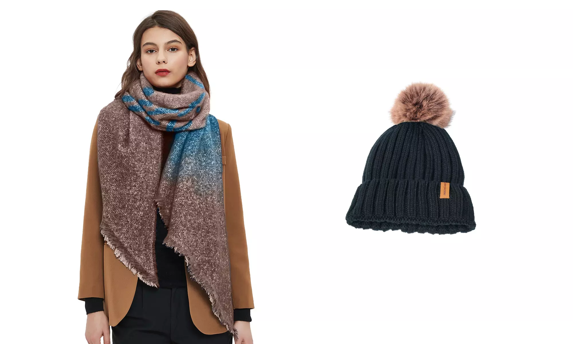 Women Fashion Winter Warm Knitted Hat Beanie Hat Scarf Set