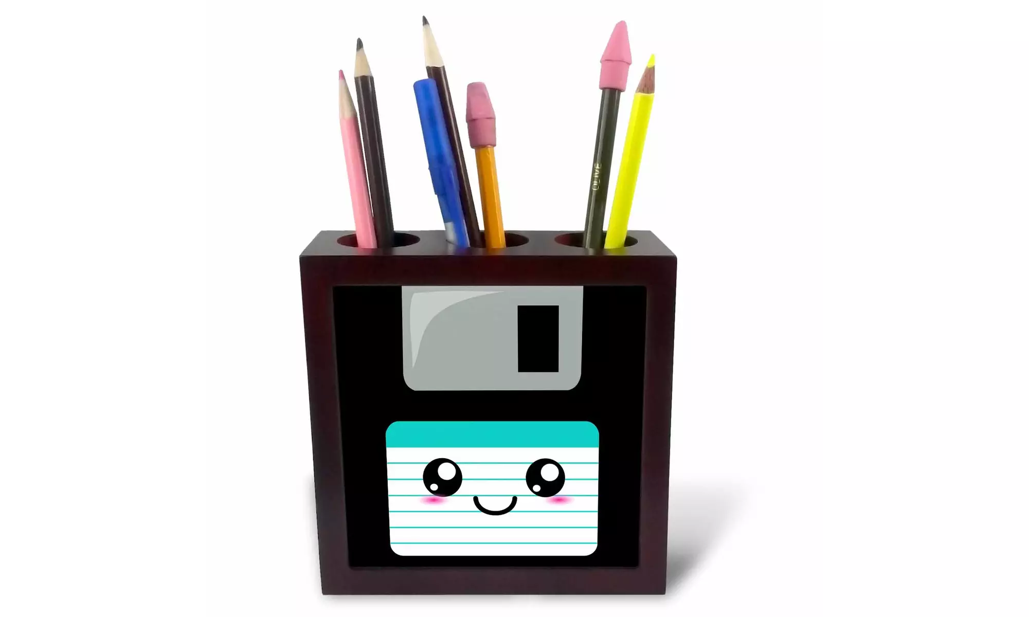  Tile Pen Holder - Kawaii Cute Happy Floppy Disk - Retro computer Geek - Anime  - Primary Image