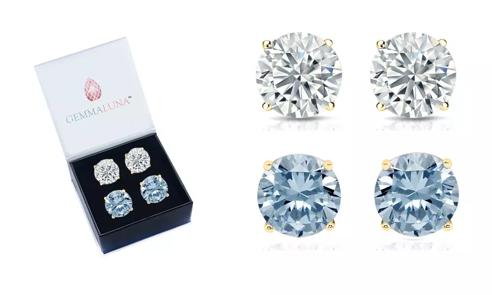 4 CTTW White Topaz and Blue Topaz Round Stud Earrings Set (2 Pack) - Primary Image